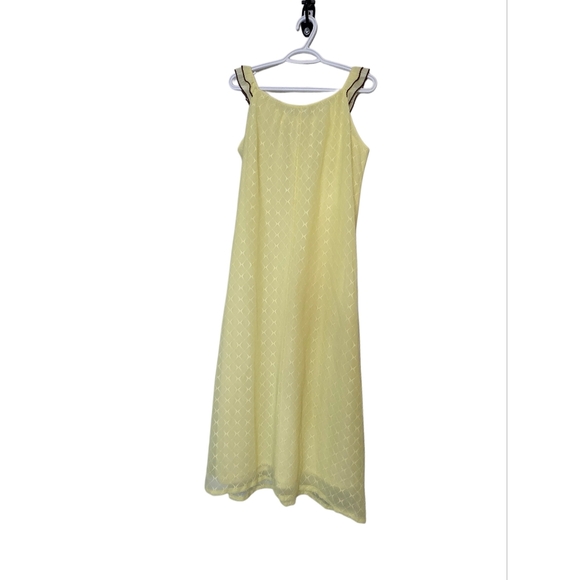 Vintage Yellow Sheer Nightgown Ruffle Trim Sleeveless Maxi 1970s Lingerie Size M - Picture 3 of 5